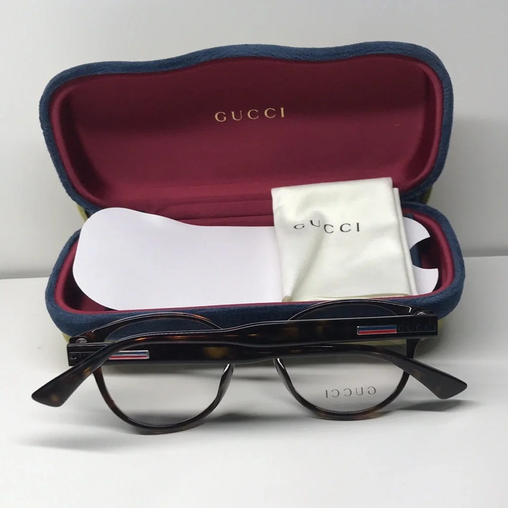 New Authentic Gucci GG0827O 002 Havana Round Eyeglasses